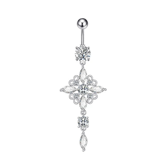 14G Silver Belly Button Ring for Navel Piercings Dangling Body Jewelry White Background Image