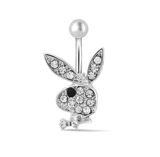 14G Silver Bunny Belly Button Ring for Navel Piercings Non-Dangle White Background Image