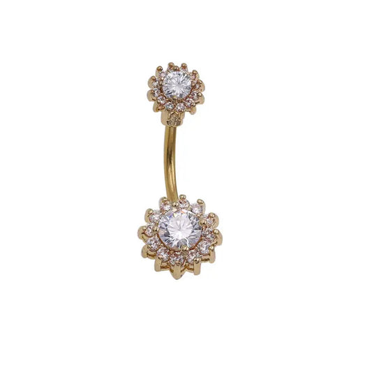14G Gold Flower Belly Button Ring for Navel Piercings Cute Non-Dangle Body Jewelry White Background Image