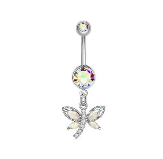 14G Aurora Fairy Belly Button Ring Dangling Charm for Navel Piercings Animal Body Jewelry White Background Image