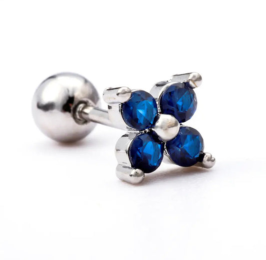 20G Blue Flower Cartilage Piercing Earring Silver for Earlobe Piercings White Background Image