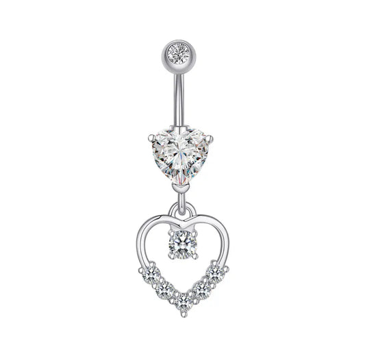 14G Silver Dangling Heart Bellly Button Ring for Navel Piercings White Background Image