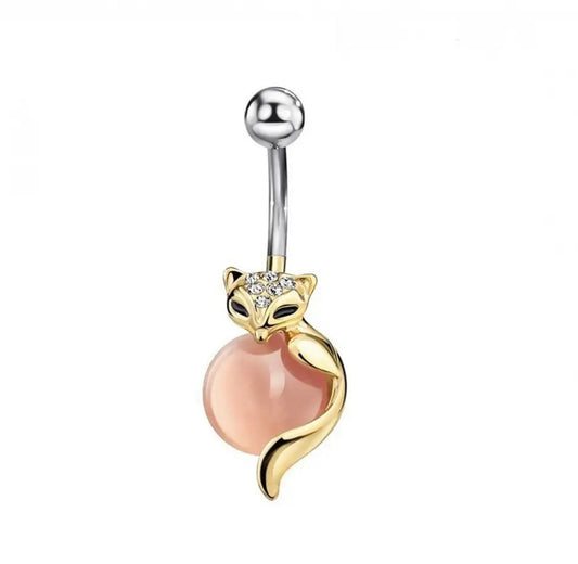 14G Gold Animal Belly Button Navel Ring Non-Dangle Silver Bar White Background Image