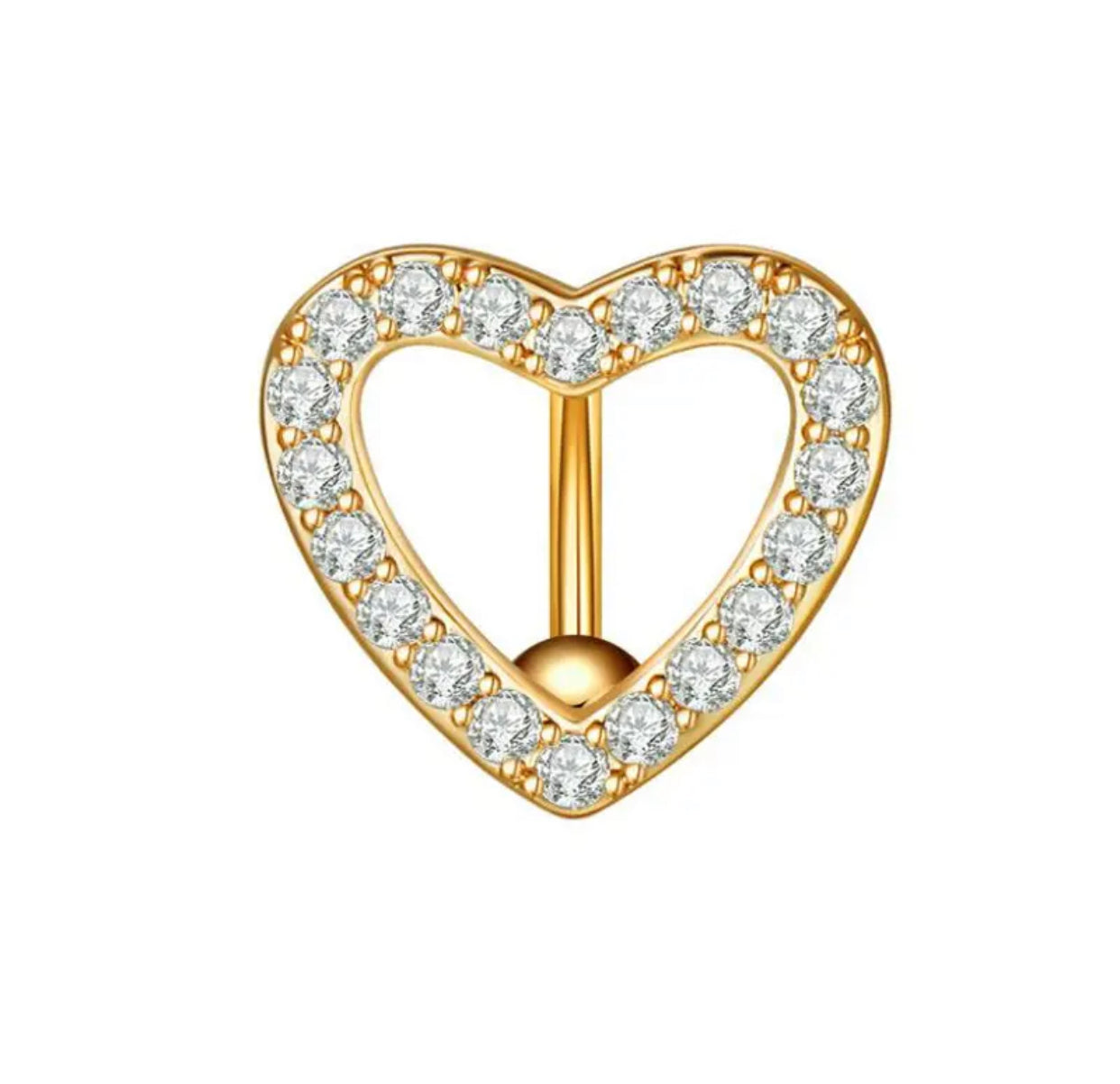 Gold Heart Belly Button Navel Ring Piercing Jewelry Top Mount Non-Dangle White Background Image
