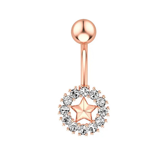 14G Star Rose Gold Belly Button Ring Non-Dangle for Navel Piercings White Background Image