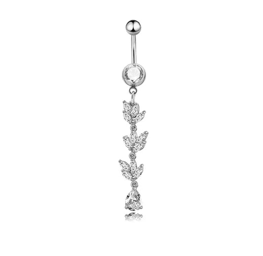 14G Silver Belly Button Ring Dangling for Navel Piercings White Background Image